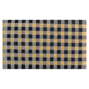 Black gingham entrance mat showing the contrasting checked design